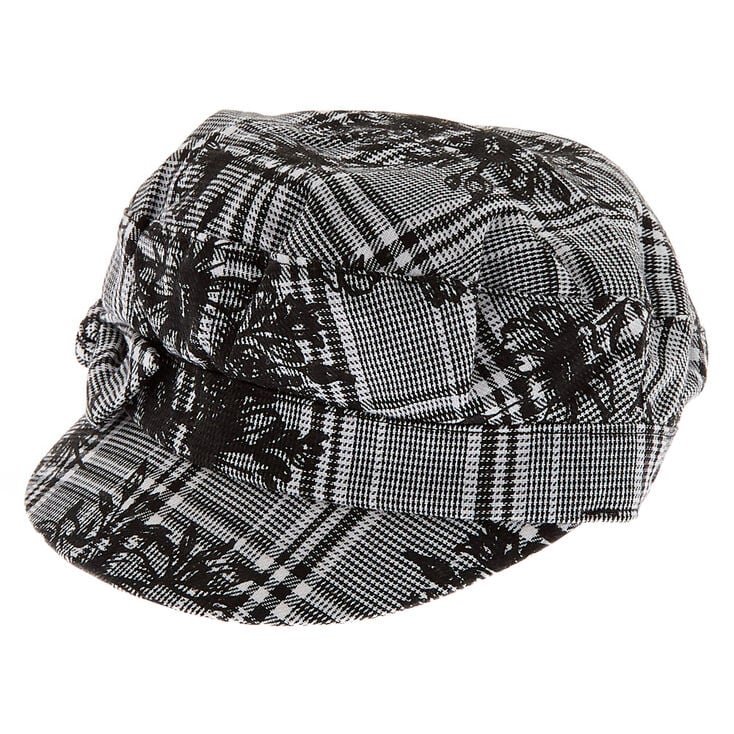Claire's Casquette de capitaine florale à motif écossais noir