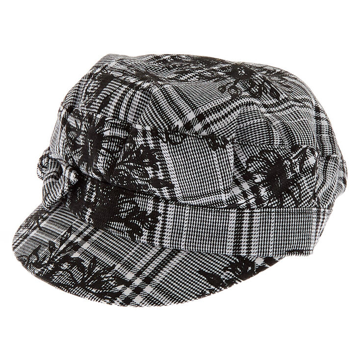 Claire's Casquette de capitaine florale à motif écossais noir