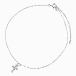C LUXE by Claire&#39;s Sterling Silver Crystal Cross Chain Anklet,