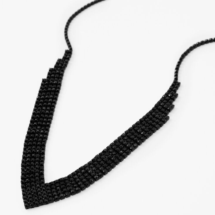 Jet Black Rhinestone Chevron Statement Necklace