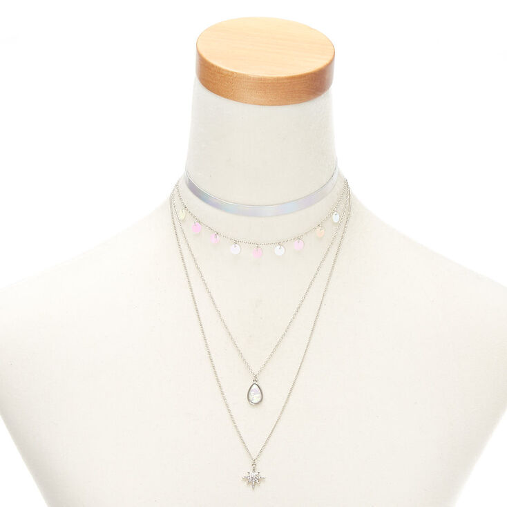 Silver Holographic Assorted Necklaces - 4 Pack,