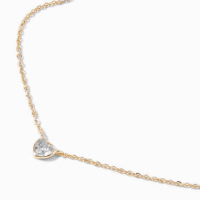 Gold-tone Cubic Zirconia Heart Pendant Necklace,