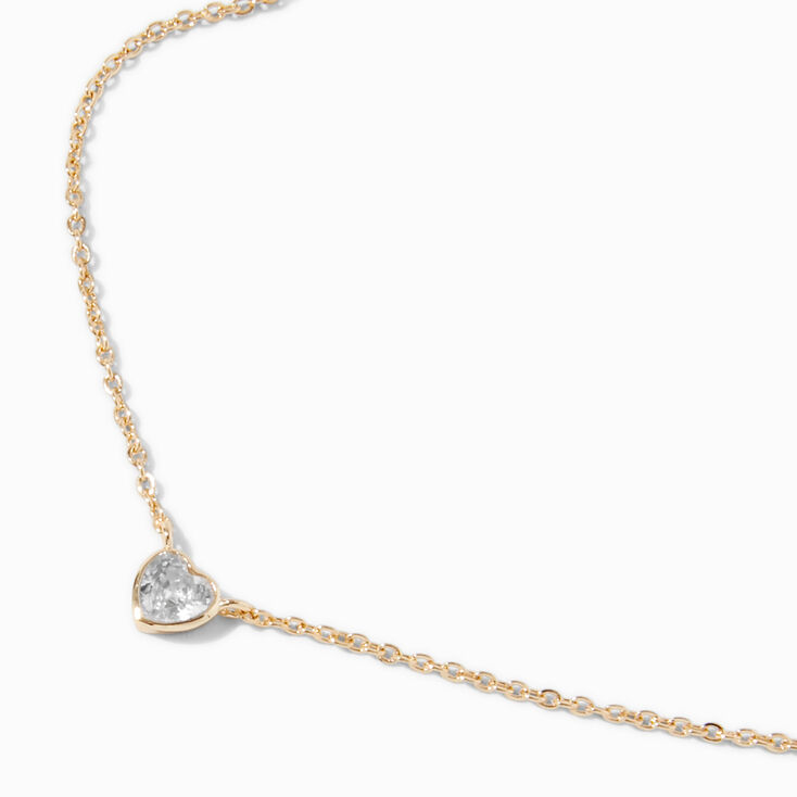 Gold-tone Cubic Zirconia Heart Pendant Necklace,