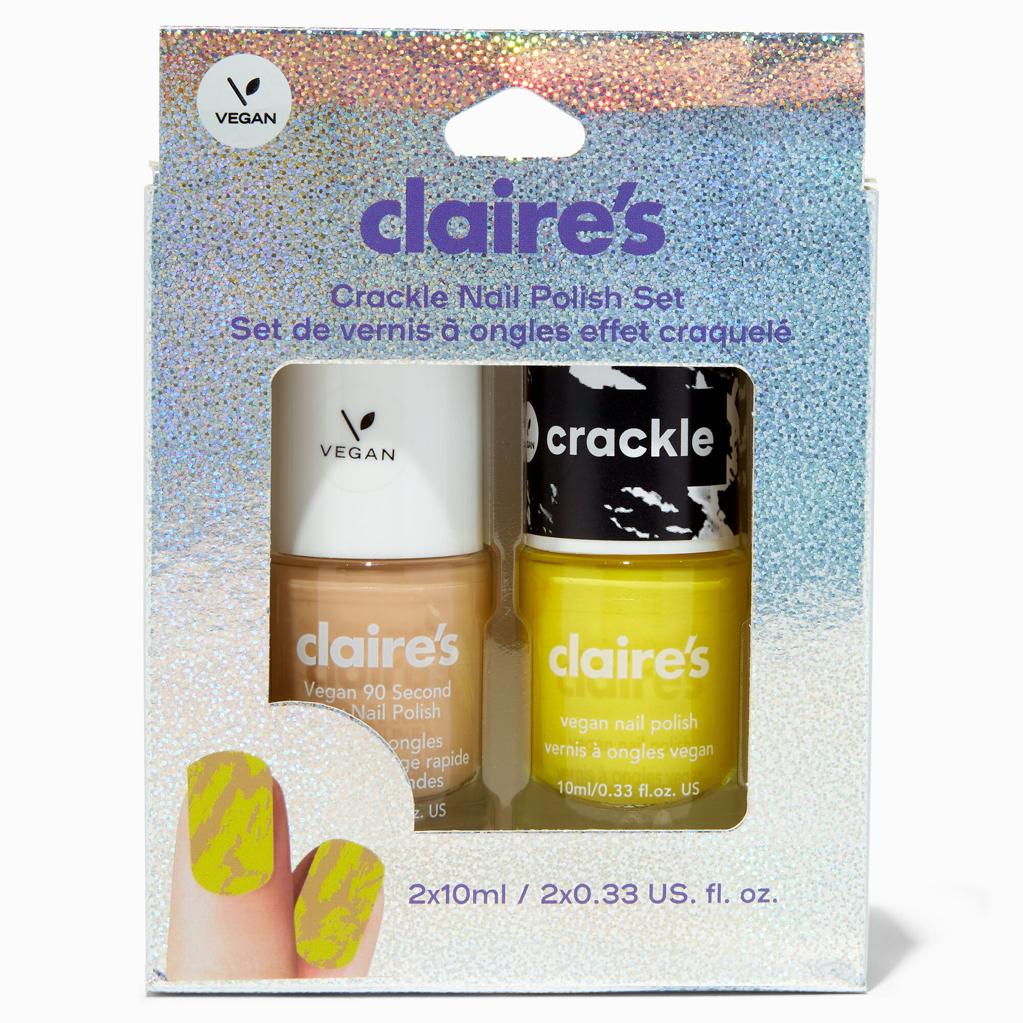 View Claires Nude Crackle Vegan Nail Polish Set 2 Pack Yellow information