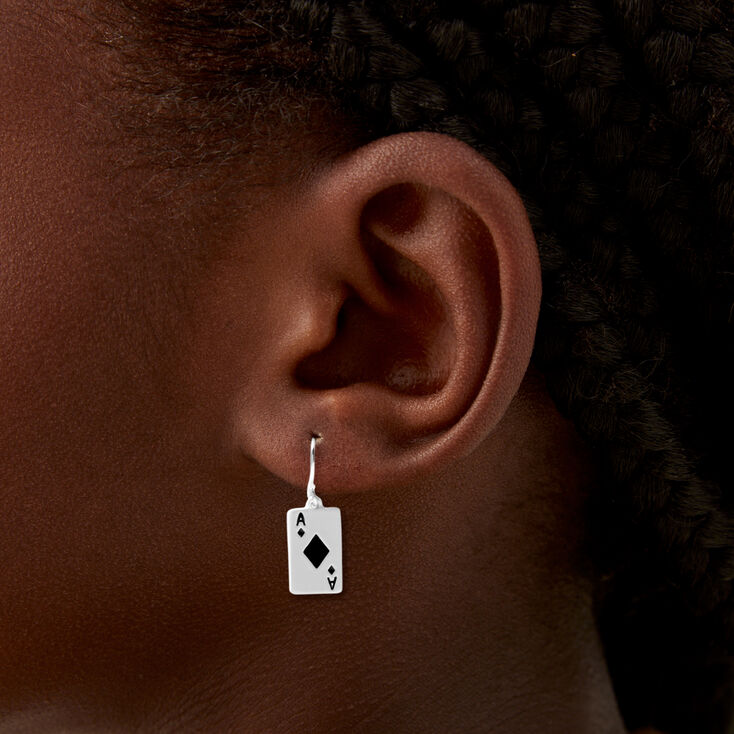 Black Diamond Ace Playing Card 0.5&quot; Drop Earrings,