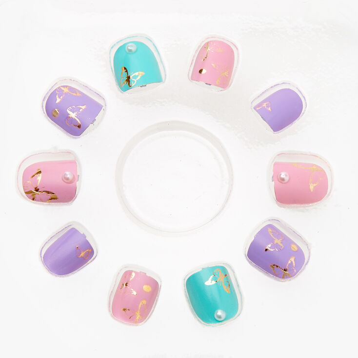 Claire's Club Butterfly Pearl Faux Nail Set - Rainbow, 10 Pack | Claire ...