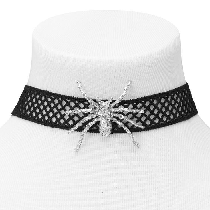 Glitter Spider Choker Necklace - Black,