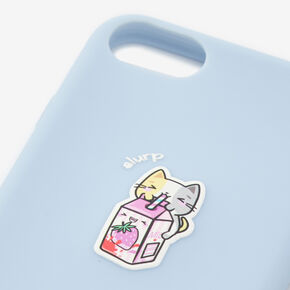 Coque de portable bleue en silicone chat et lait &agrave; la fraise - Compatible avec iPhone&reg; 6/7/8/SE,