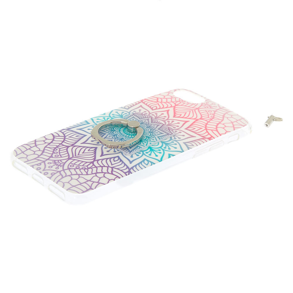Rainbow Mandala Ring Stand with Lanyard Phone Case - Fits iPhone 6/7/8,
