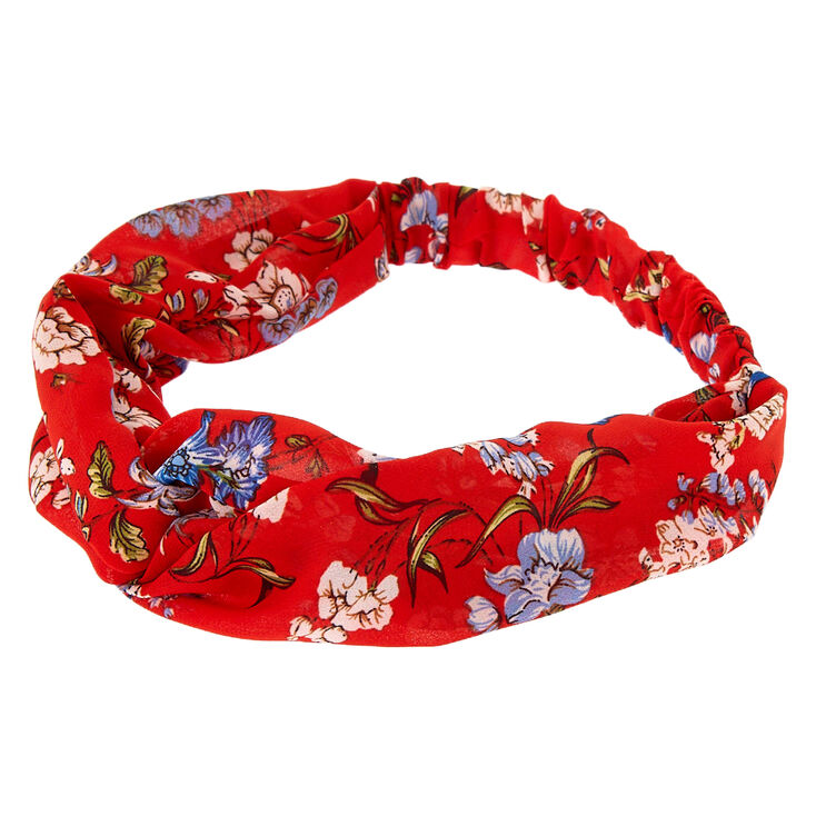 Floral Twisted Headwrap - Red,