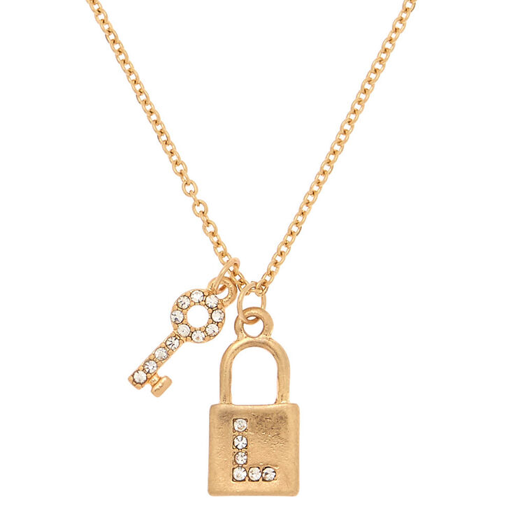 Gold Lock & Key Initial Pendant Necklace - L | Claire's