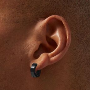 Black Stainless Steel Huggie Hoop &amp; 7MM Cubic Zirconia Round Stud Earrings,