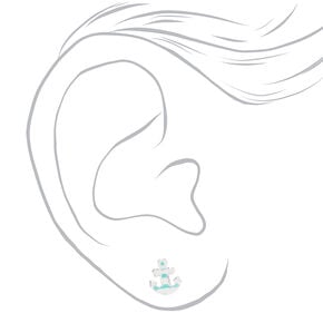 Sterling Silver Striped Anchor Stud Earrings,