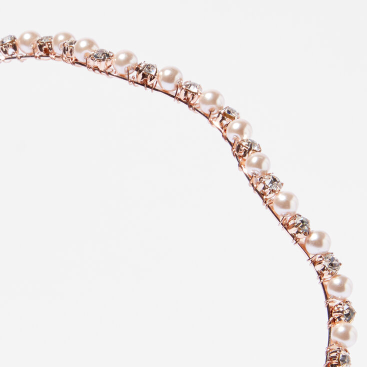 Rose Gold Rhinestone Pearl Wavy Headband,