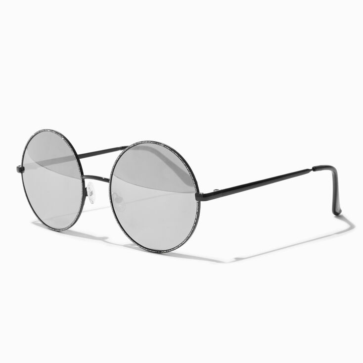 Black Glitter Rim Round Sunglasses