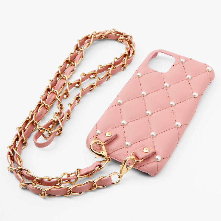 Pink Quilted Phone Case with Gold Chain - Fits iPhone&reg; 11,