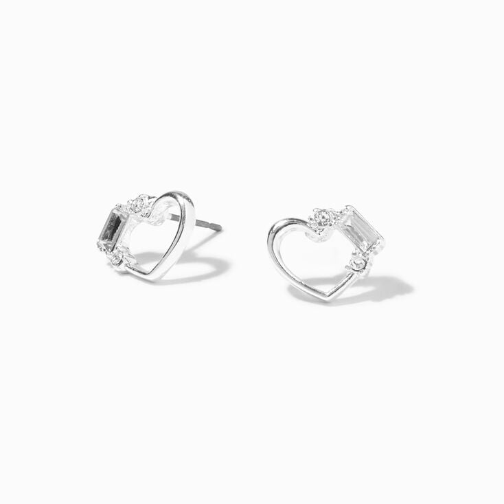 Silver Heart Cutout Stud Earrings,