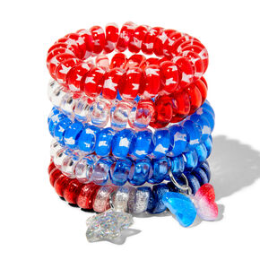 Red, White, &amp; Blue Plastic Coil Bracelets - 5 Pack,