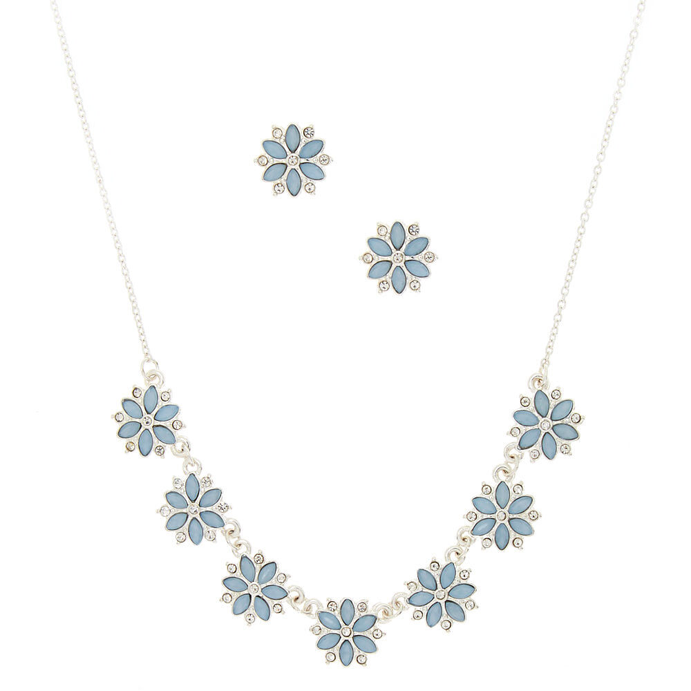 Silver Floral Jewellery Set Light Blue 2 Pack