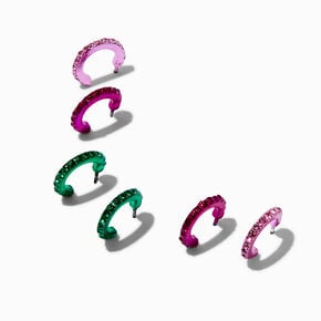 Mixed Anodized Crystal Mini Hoops Earring Stackables - 3 Pack ,