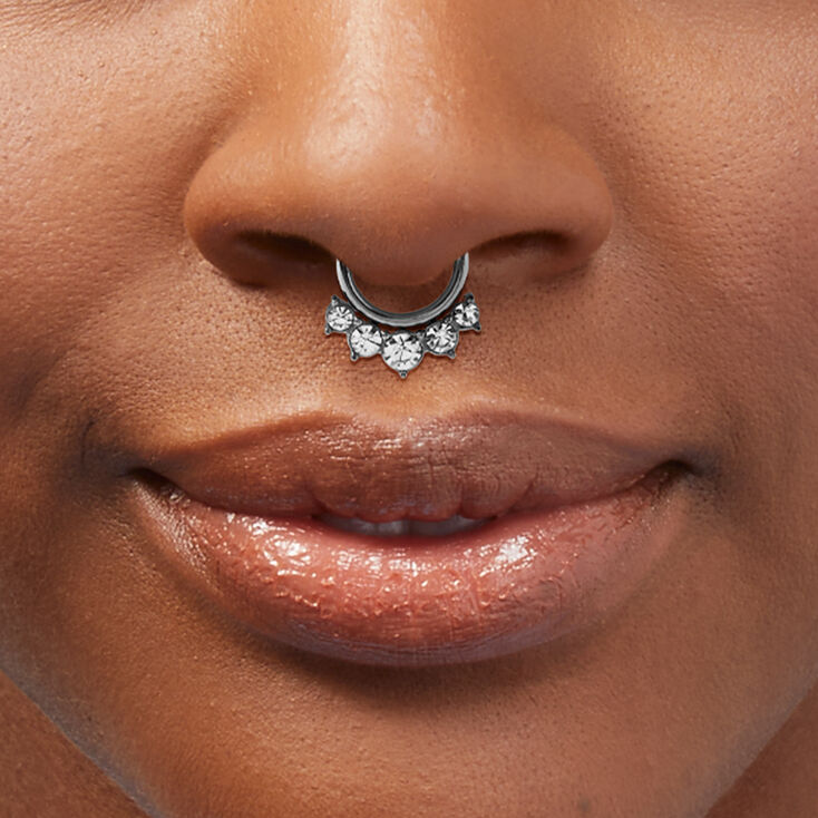 Silver-tone Titanium 16G Embellished Crown Nose Hoop,