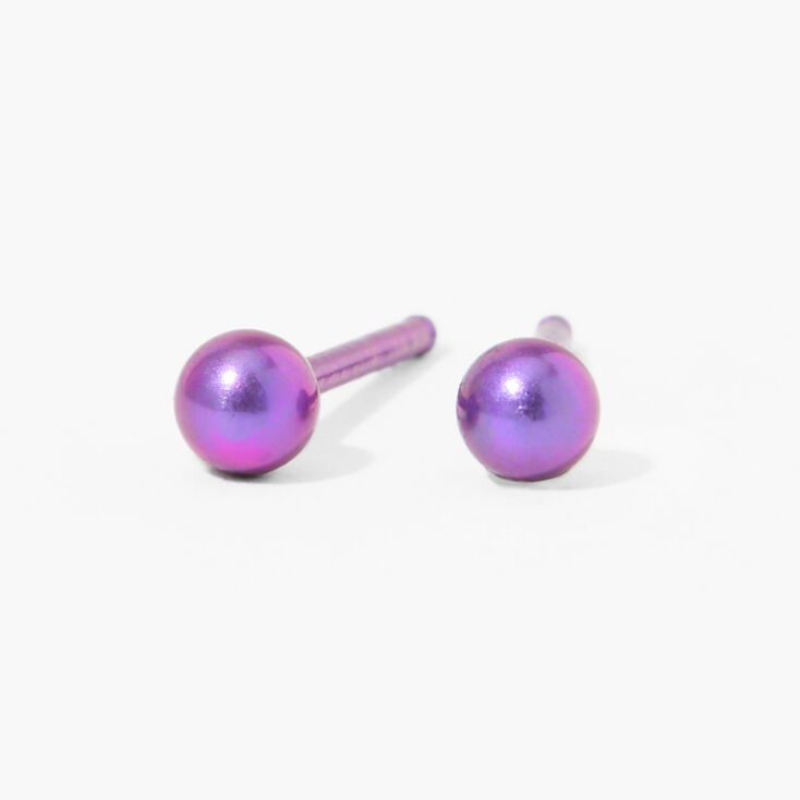 Titanium 3mm Purple Ball Studs Ear Piercing Kit with Ear Care Solution,