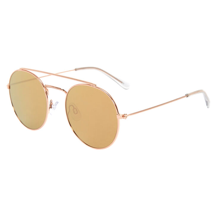 Rose Gold-Tone Round Aviator Sunglasses | Claire's US