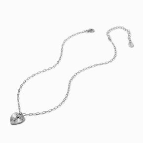 Silver-tone Radiant Heart Initial Pendant Necklace - T,