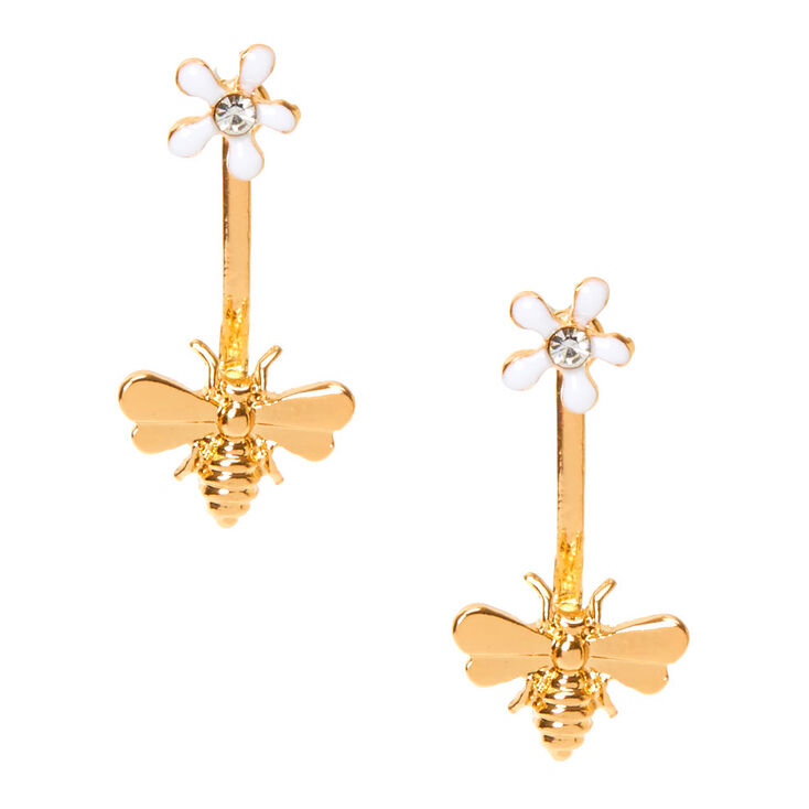 Gold Buzzing Bee Ear Jacket Earrings,