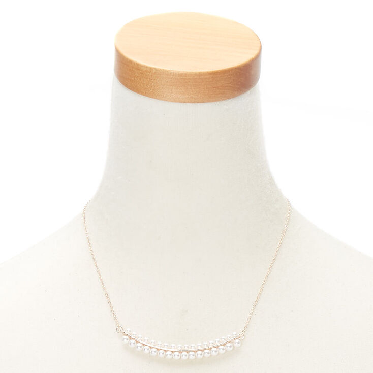 Rose Gold Pearl Double Bar Pendant Necklace,