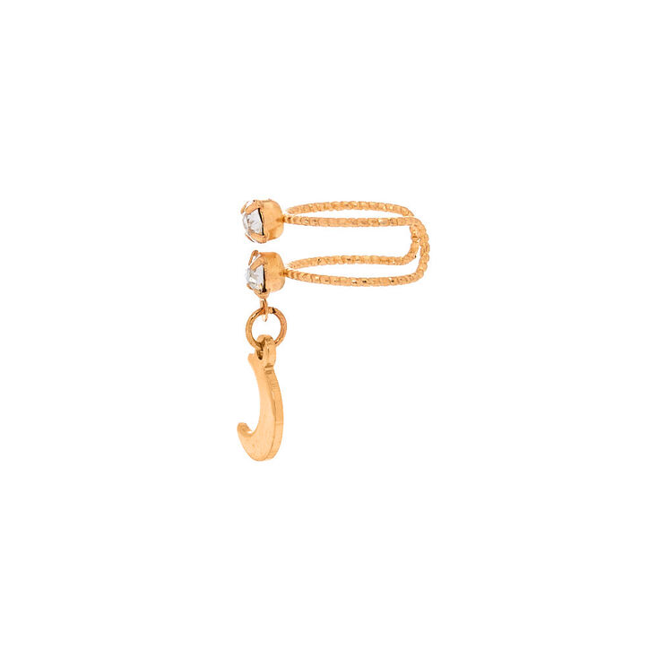 Gold Crystal Moon Charm Ear Cuff,