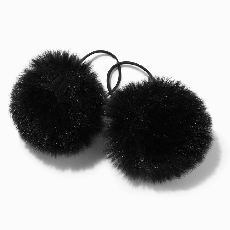 &Eacute;lastiques &agrave; pompons en fausse fourrure noirs - Lot de 2,