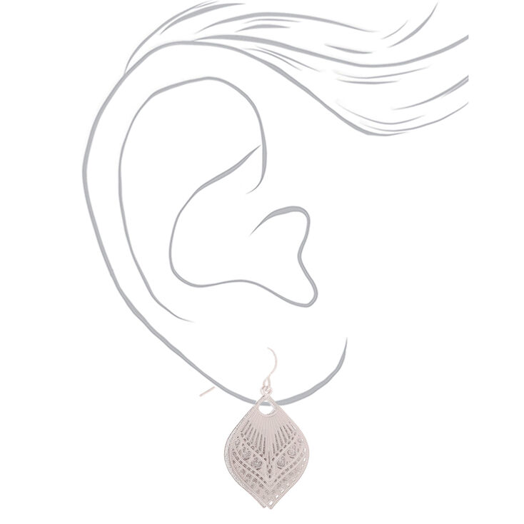 Silver 1&quot; Glitter Filigree Drop Earrings,