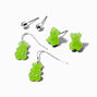 Green Glow in the Dark Gummy Bears Earring Set - 3 Pack,