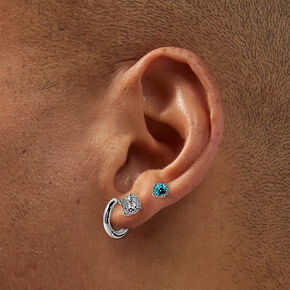Silver-tone Aqua Cubic Zirconia Earring Stackables Set - 3 Pack,