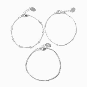 Silver-tone Cubic Zirconia Confetti Chain Bracelets- 3 Pack,