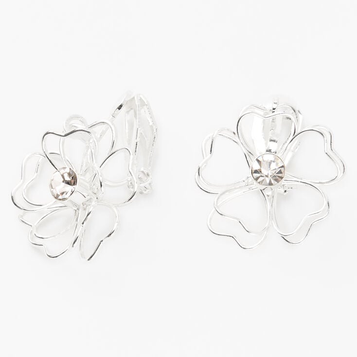 Silver 1&quot; Wired Flower Clip On Drop Earrings,
