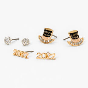 New Year&#39;s Eve Gold 2022 Stud Earrings - 3 Pack,