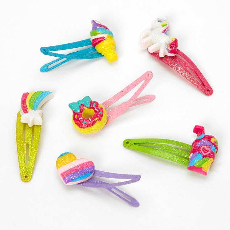 Claire's Club Glitter Dessert Snap Hair Clips - 6 Pack | Claire's US