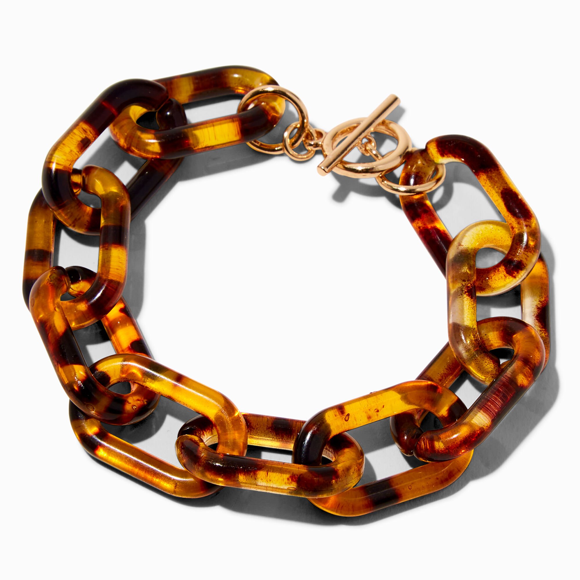 View Claires Tone Tortoiseshell Chunky Chain Link Bracelet Gold information