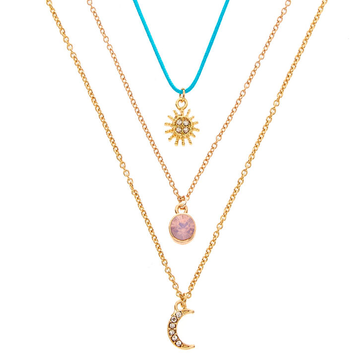 3 Pack Sun, Moon, &amp; Opal Pendant Necklaces - 3 Pack,