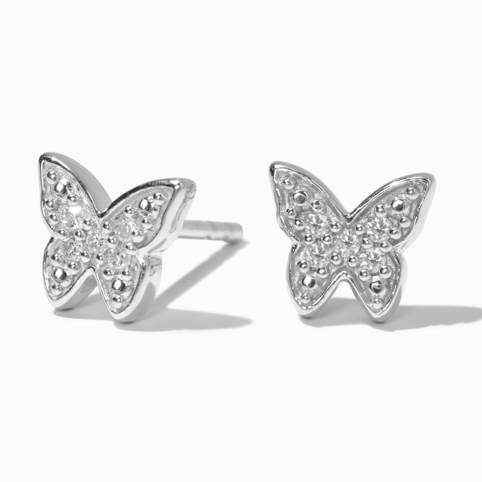 View C Luxe By Claires 110 Ct Tw Laboratory Grown Diamond Pavé Butterfly Stud Earrings Silver information