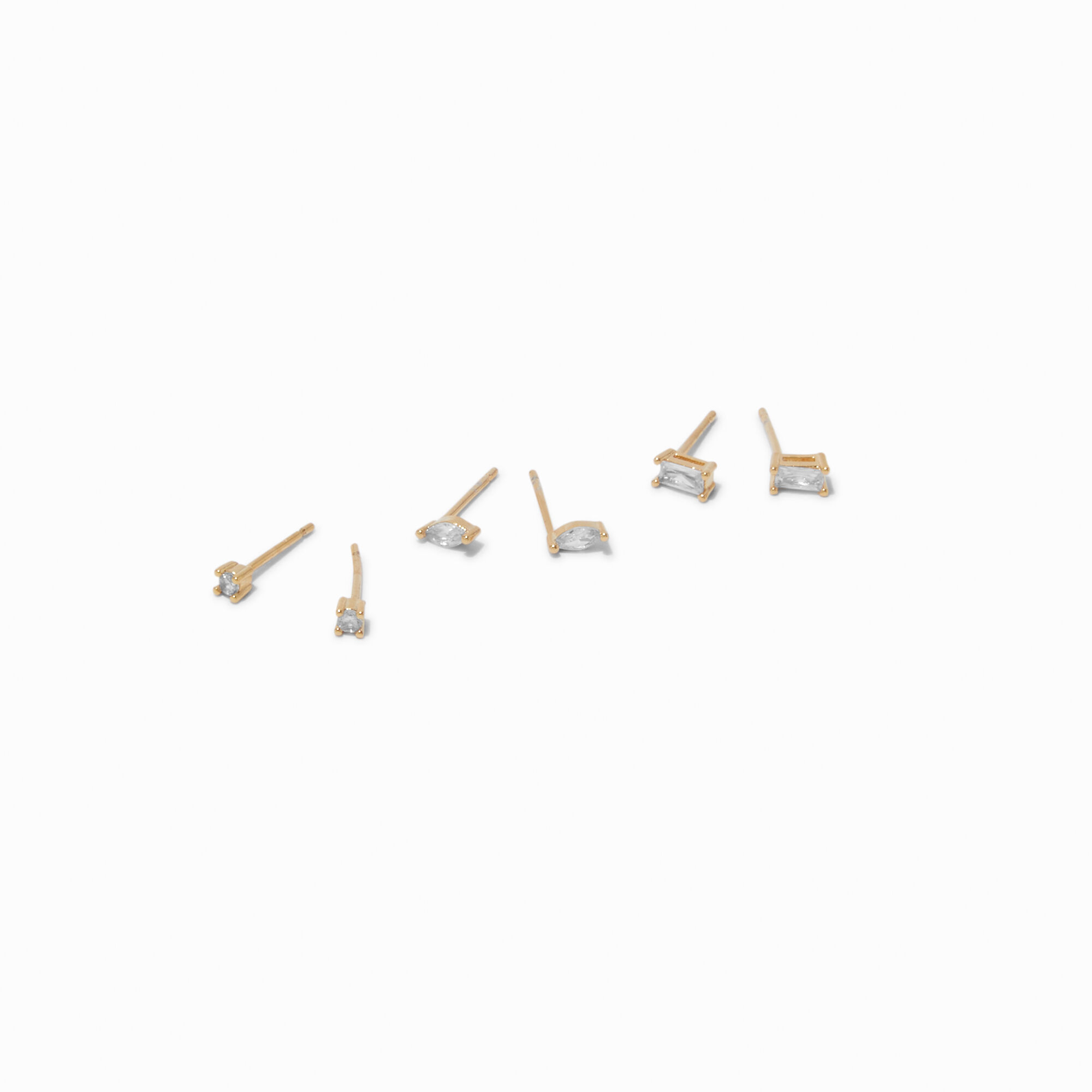 18kt Gold Plated Cubic Zirconia 2mm, 3mm, & 4mm Oblong Stud Earrings - 3 Pack,