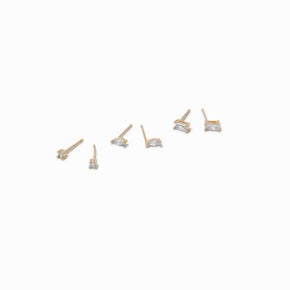 18kt Gold Plated Cubic Zirconia 2mm, 3mm, &amp; 4mm Oblong Stud Earrings - 3 Pack,
