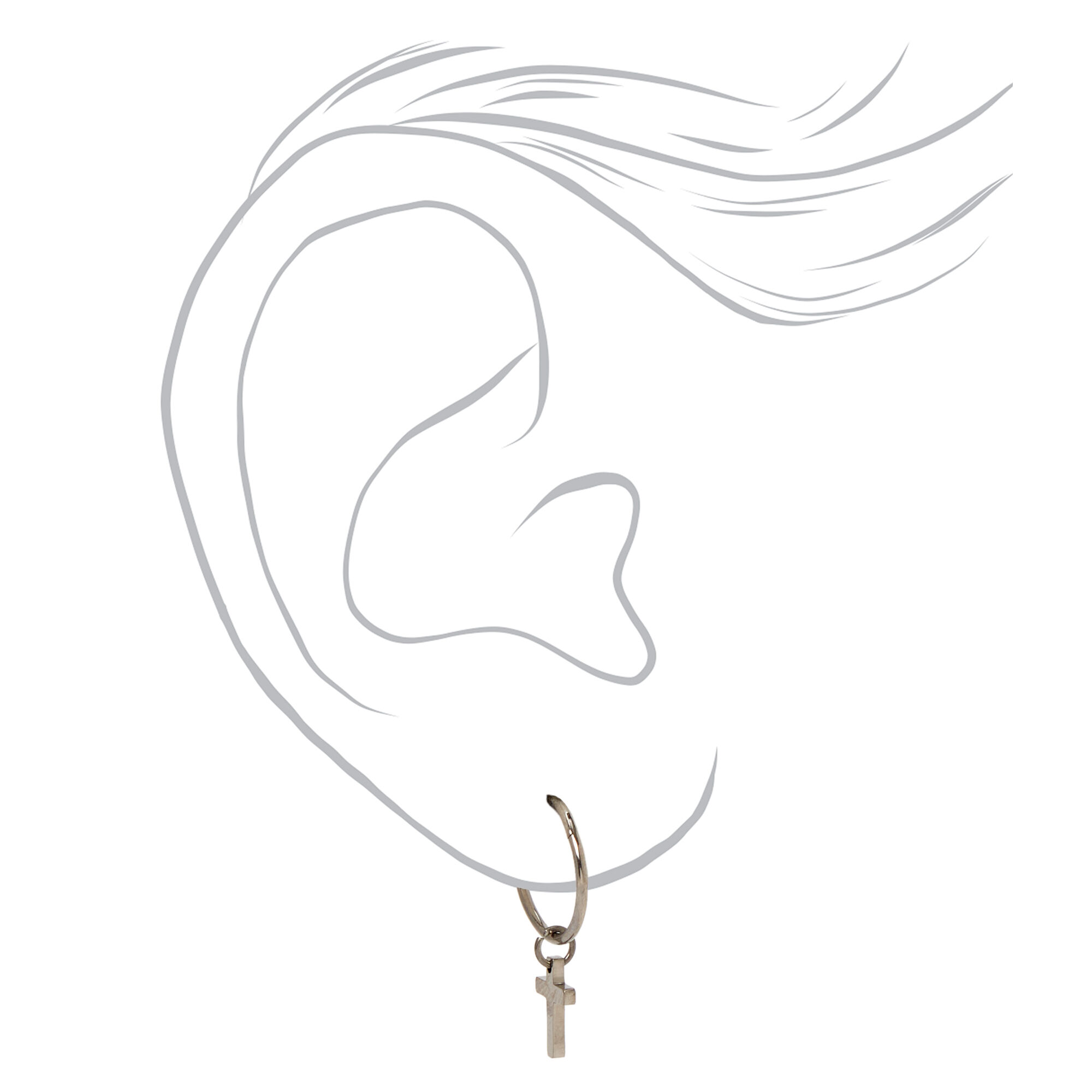 C LUXE by Claire's Silver-tone Titanium 10mm Mini Cross Hoop Earrings