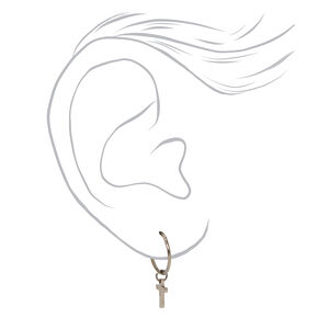 C LUXE by Claire&#39;s Silver-tone Titanium 10mm Mini Cross Hoop Earrings,
