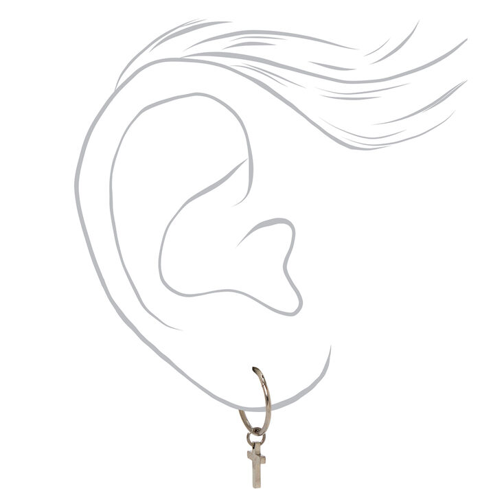 C LUXE by Claire&#39;s Silver-tone Titanium 10mm Mini Cross Hoop Earrings,