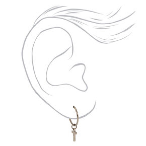 C LUXE by Claire&#39;s Silver Titanium 10MM Mini Cross Hoop Earrings,