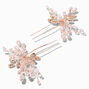 Rose Gold Crystal Spray Floral Hair Pins - 2 Pack,