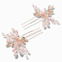 Rose Gold-tone Crystal Spray Floral Hair Pins - 2 Pack,